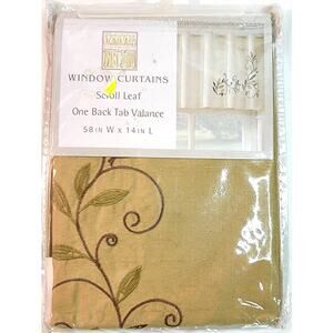 New Window Curtain Green Scroll Leaf One Back Tab Valence 58" w x 14" L